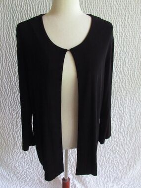 Vintage Chico's Travelers Black 3/4 Cardigan Lagenlook Sz L Hook Eye Close USA